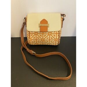 Spartina 449 Prestwick Hipster Crossbody Bag Orange‎ Cream Linen Leather Purse